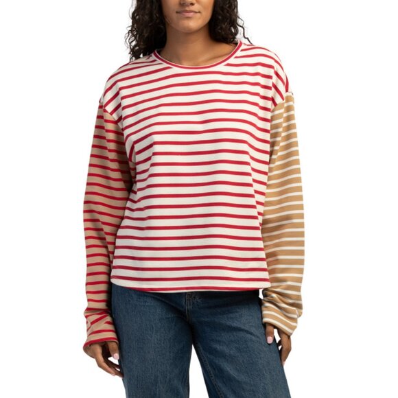 ENGLISH FACTORY Red Multi Striped Color Block Sweatshirt - Picture 1 of 2